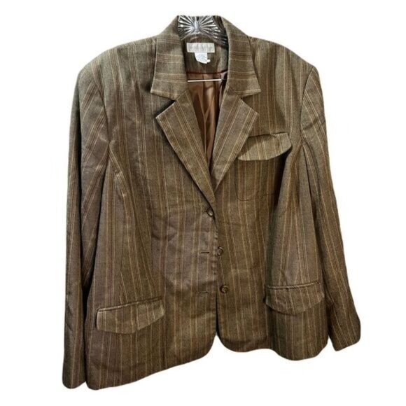 Worthington Brown Linen Blend Striped Button Front Blazer Size 20 - Picture 1 of 4